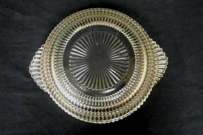 Vintage Clear Textured Glass Serving Bowl Handles Sunburst Bottom 8.5 in