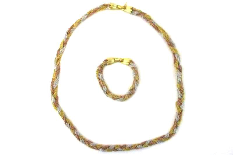 Braided Chain Necklace And Matching Bracelet Gold Tone Silver Tone Copper