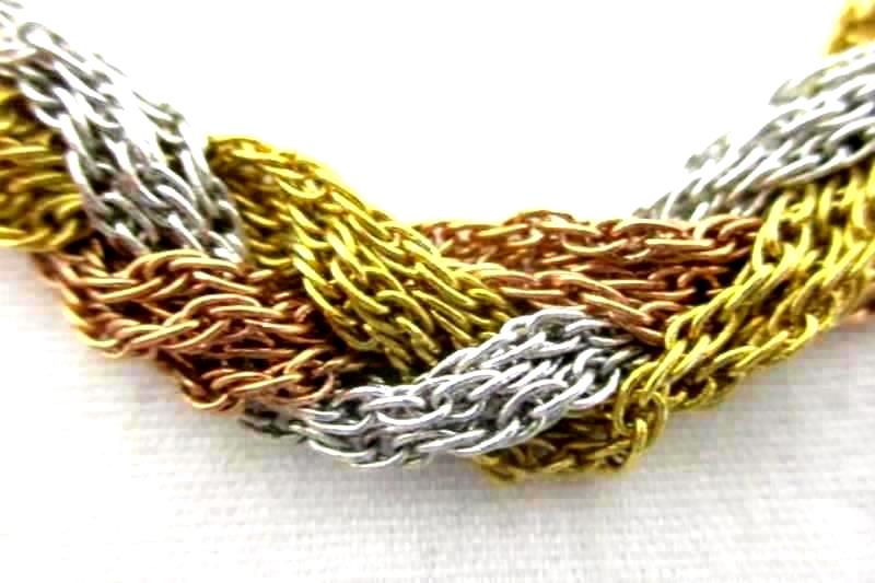 Braided Chain Necklace And Matching Bracelet Gold Tone Silver Tone Copper