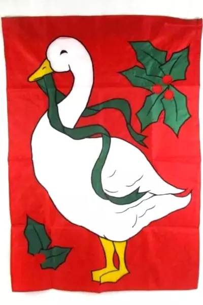 Lot of 2 Holiday Yard Flags The Flag Factory Christmas Goose Poinsettia
