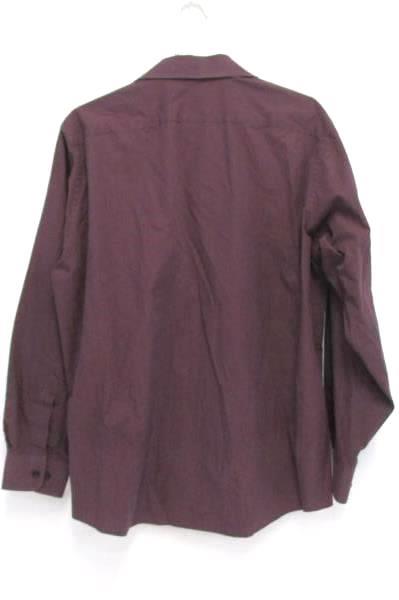 H&H Men's Maroon Wrinkly Resistant Fine-Line Stripe Button Shirt 16 1/2-34/35