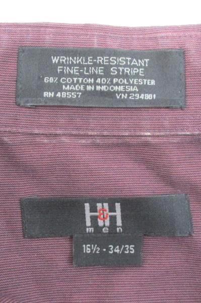 H&H Men's Maroon Wrinkly Resistant Fine-Line Stripe Button Shirt 16 1/2-34/35