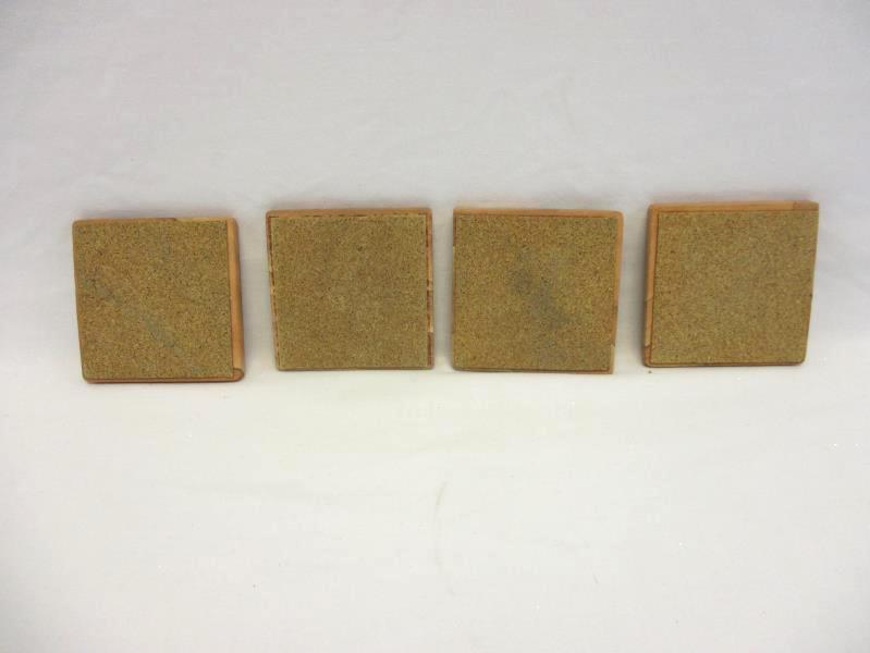 Set of 4 Vintage Stone Coasters Cork Bottoms Buffalo Cactus Eagle Warrior Brown