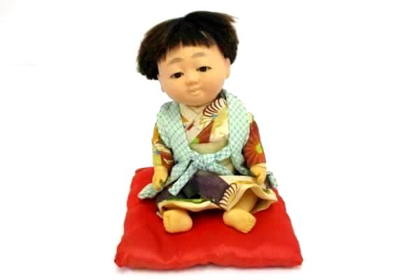 8" Asian Malaysia Sitting Boy Doll Traditional Dress Red Pillow Seat Jointed