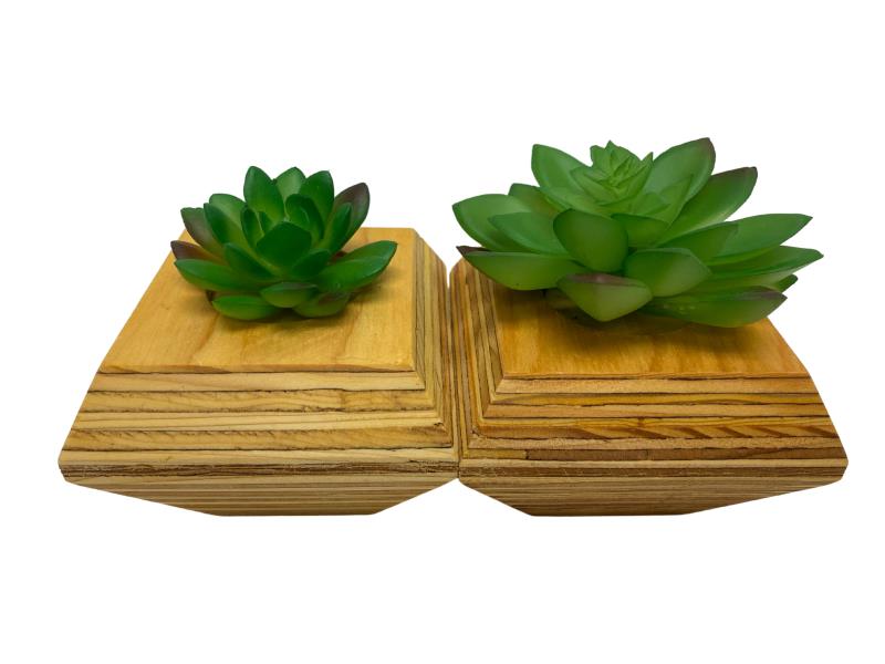 Set of 3 Wood Layer Planter With Forever Succulent Candle Crafted Decor
