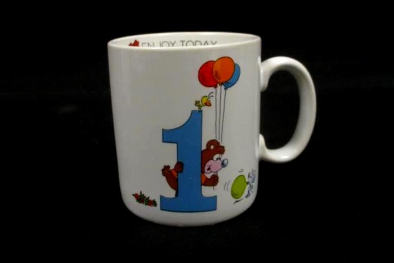 Lot of 3 Vintage Papel Birthday Mugs Vagabond Creation 1 4 6 White Enjoy Today