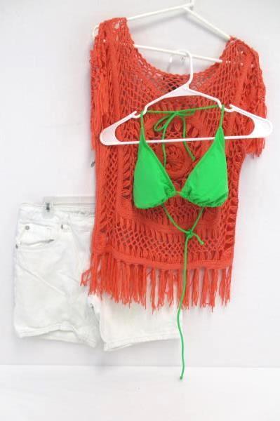 3 Pcs Beach Lot OP 15-17 Bikini Top Justice Jean Shorts 16.5 Say What Top Cover