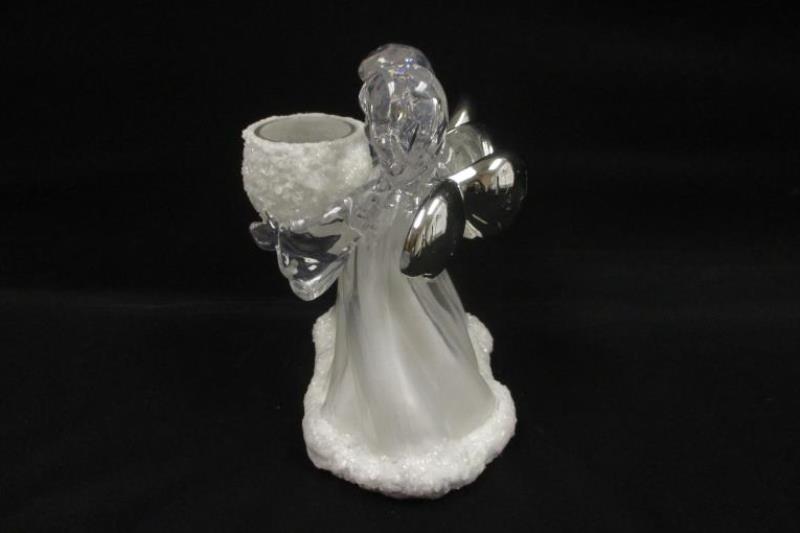 Walmart Acrylic Angel Tealight Candle Holder White Silver-Tone Wings