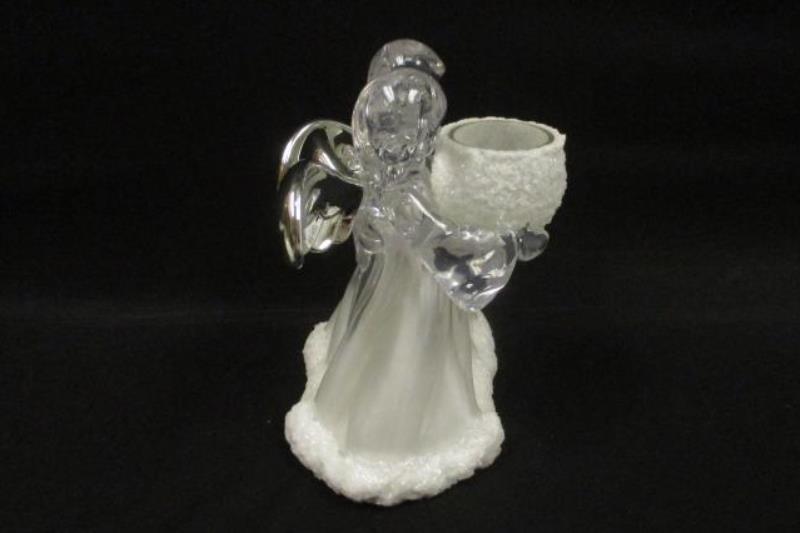 Walmart Acrylic Angel Tealight Candle Holder White Silver-Tone Wings