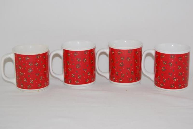 Lot of 4 Christmas Coffee Cocoa Mugs Cups Red White Teddy Bears