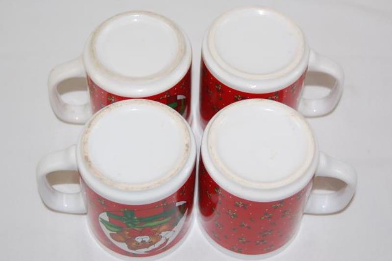 Lot of 4 Christmas Coffee Cocoa Mugs Cups Red White Teddy Bears