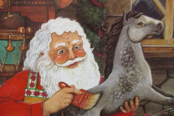 1992 Caffco Art Print Santa Claus Painting Toys In His Workshop 20" x 16"