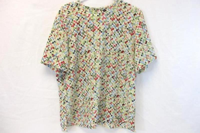 Karen Scott Semi Sheer Blouse Women's Size Medium Loose Fit Geometric Pattern