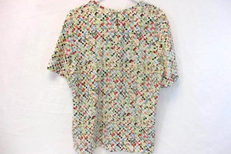 Karen Scott Semi Sheer Blouse Women's Size Medium Loose Fit Geometric Pattern