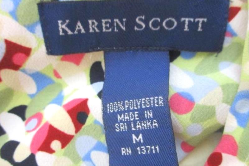 Karen Scott Semi Sheer Blouse Women's Size Medium Loose Fit Geometric Pattern