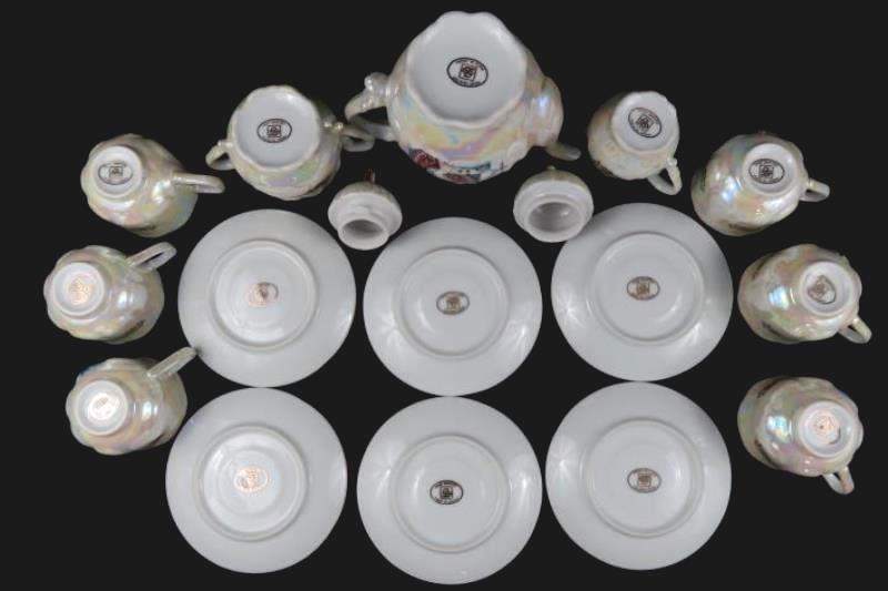 Hand Painted S.S. Iridescent China Tea Set For Six From Japan Geisha Girls