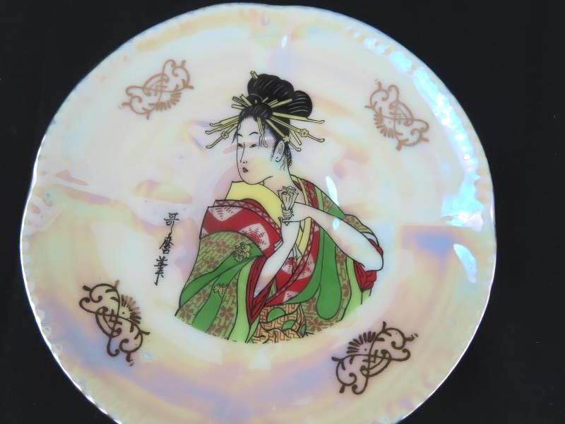 Hand Painted S.S. Iridescent China Tea Set For Six From Japan Geisha Girls