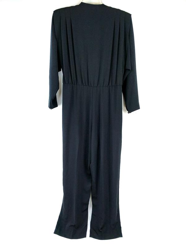 Vintage Liz Claiborne Jumpsuit Black Long Sleeve Wrap Shoulder Pads Size 8