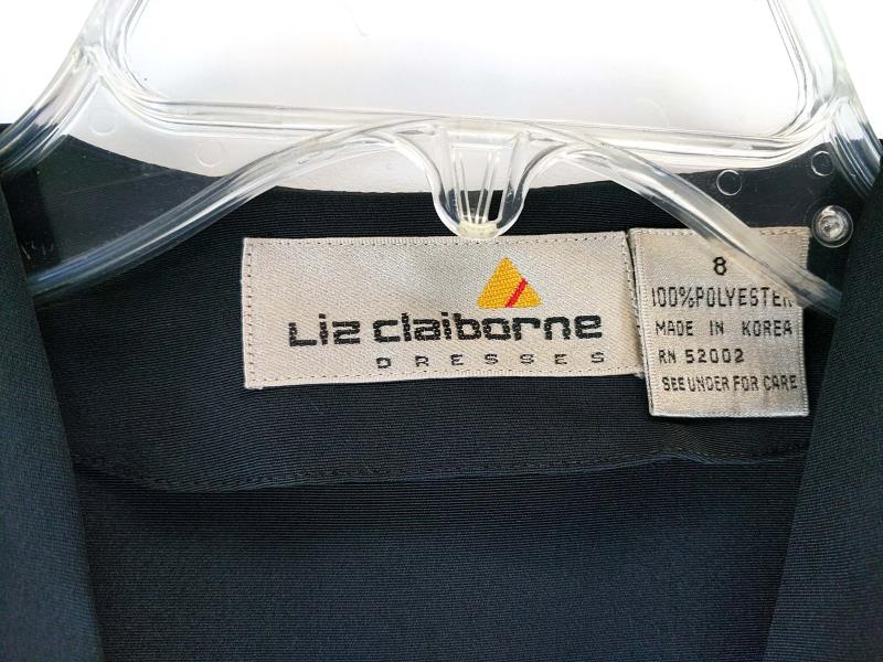 Vintage Liz Claiborne Jumpsuit Black Long Sleeve Wrap Shoulder Pads Size 8