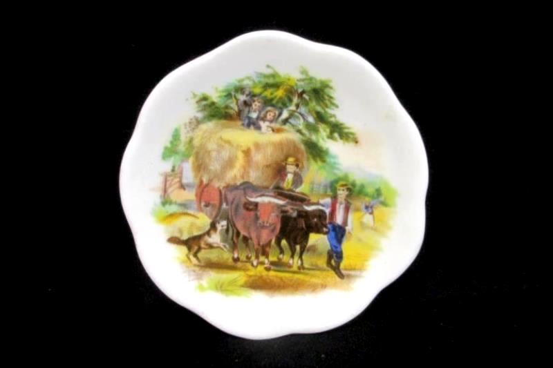 Ken Parry Miniature Collectable Bone China Plate Cart With Hay 2.25in British