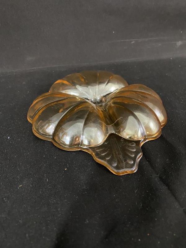 Jeannette Doric Iridescent Marigold 3 Part Divided Clover Shaped Candy Dish