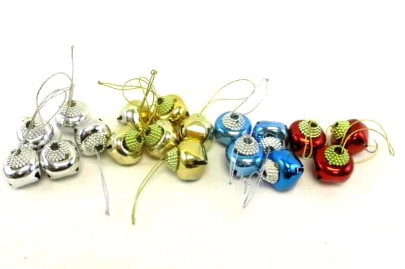 Lot of 18 Metal Christmas Bells Gold Silver Red Blue