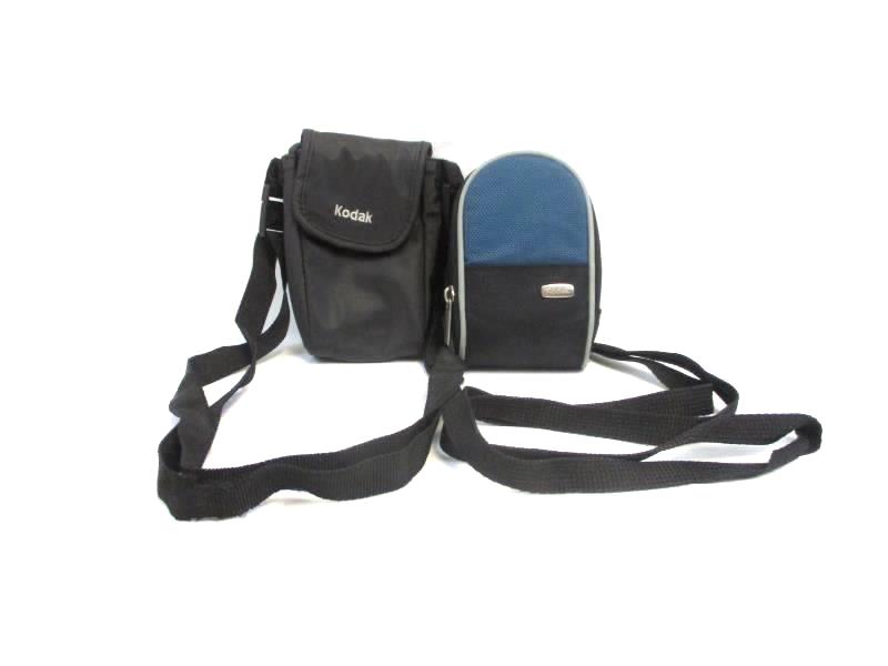 Lot of 2 Kodak Small Camera Bags Wristlet Neck Strap Black Blue Zips Easy Fasten