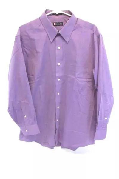 Chaps Button-Up Shirt Solid Purple Collared Men's Size Large 16-16.5