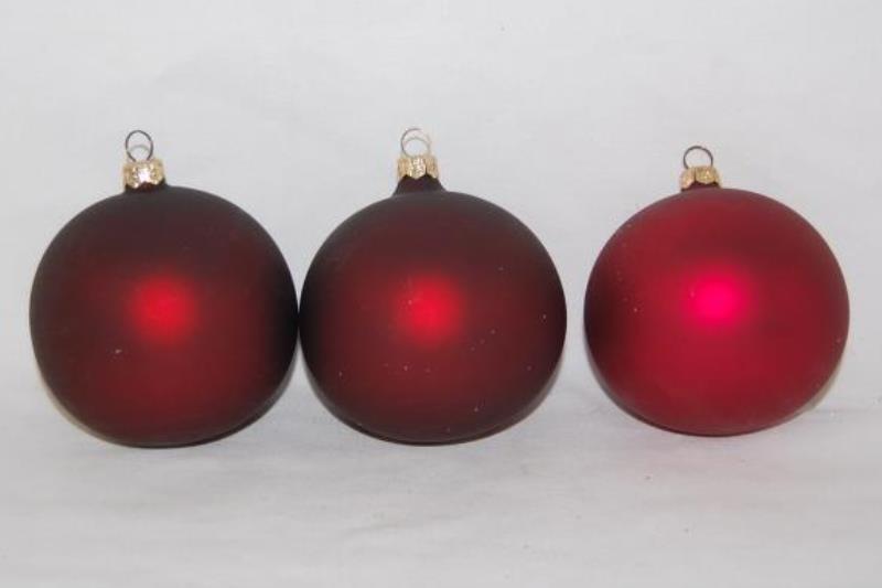 Lot of 5 Burgundy Glass Ball Ornaments 2 With Moose and Trees Design
