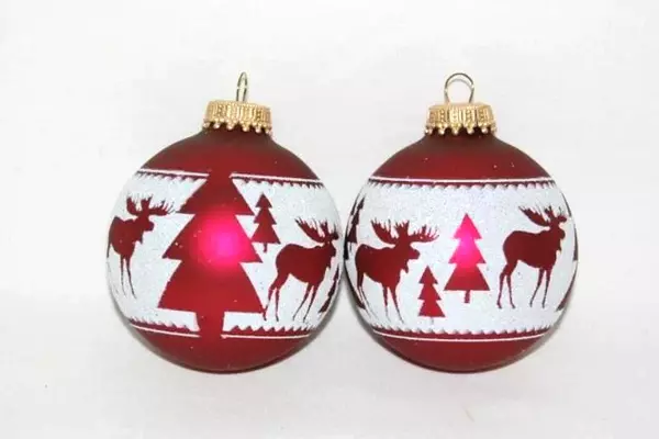 Lot of 5 Burgundy Glass Ball Ornaments 2 With Moose and Trees Design