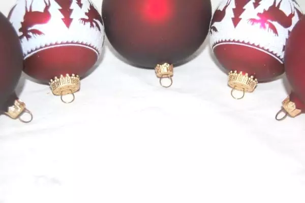 Lot of 5 Burgundy Glass Ball Ornaments 2 With Moose and Trees Design