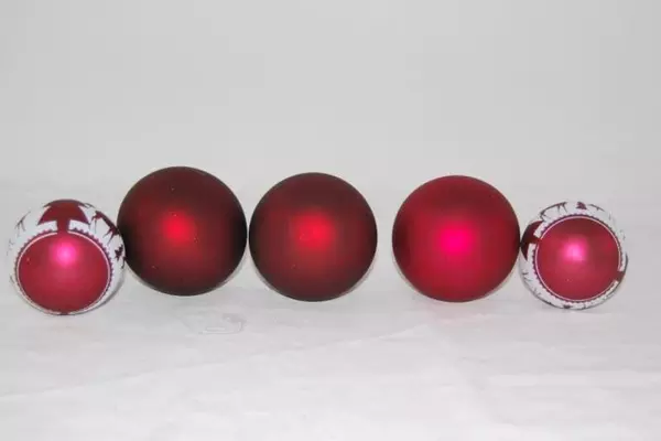 Lot of 5 Burgundy Glass Ball Ornaments 2 With Moose and Trees Design