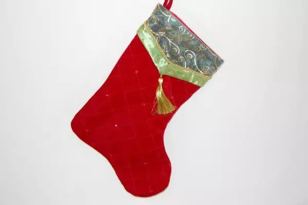 Lot of 2 Ornate Christmas Stockings Velour Cranberry Gold Green