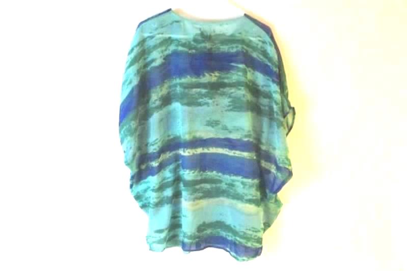 Metro 22 Semi Sheer Top Women's Size Small Blue Green Beaded Loose Fitting
