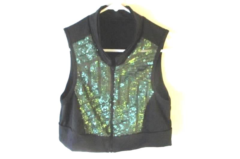 Curtain Call Costumes Sleeveless Top Children's Size CXL Black Green Sequin