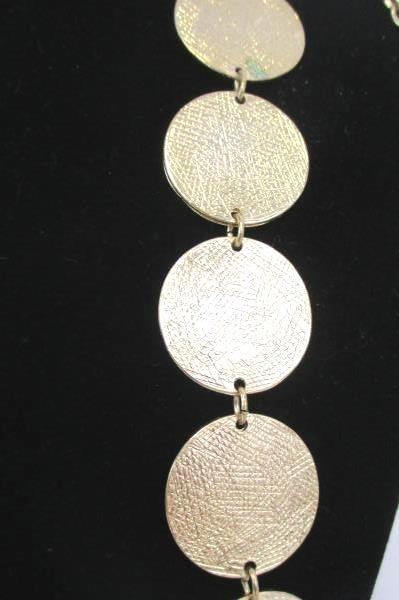 39" Necklace & Earrings Gold Tone Medallion Large Tear Shaped Floral