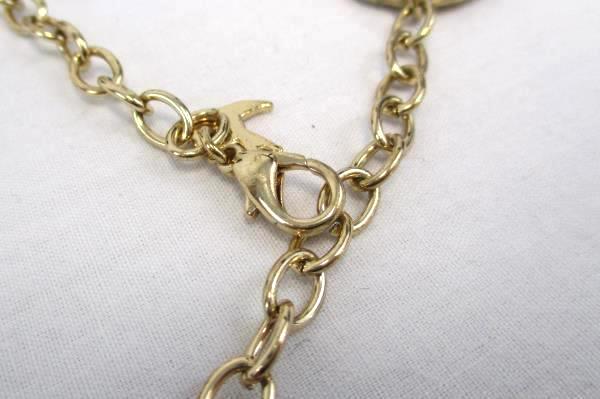 39" Necklace & Earrings Gold Tone Medallion Large Tear Shaped Floral