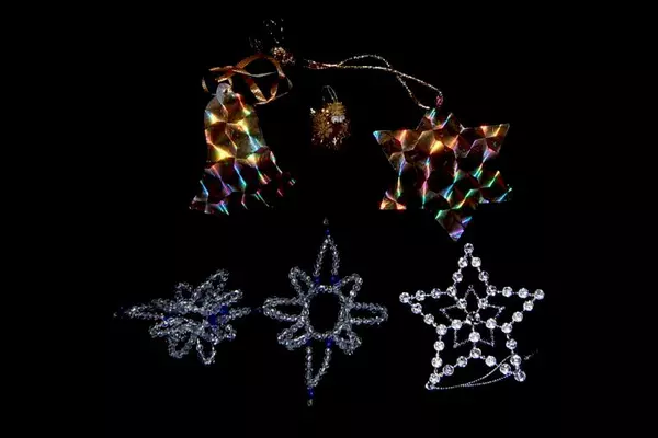 Lot of 6 Christmas Ornaments Stars Beads Metallic Hanging Tree Decor Holographic