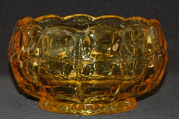 Vintage Amber Glass 5" Candy Bowl Pressed Glass Scallop Edge Square Star