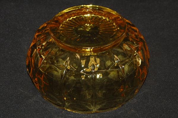 Vintage Amber Glass 5" Candy Bowl Pressed Glass Scallop Edge Square Star