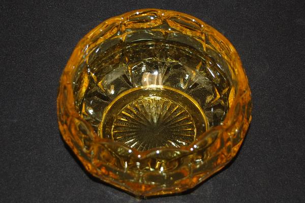 Vintage Amber Glass 5" Candy Bowl Pressed Glass Scallop Edge Square Star