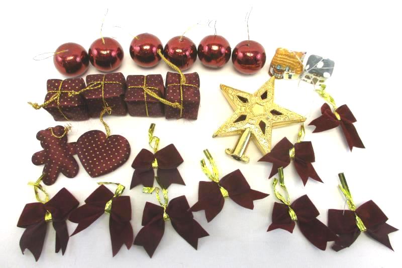 Lot of Christmas Ornaments Gits Bulbs Houses Miniature Tree Topper Velvet Bows
