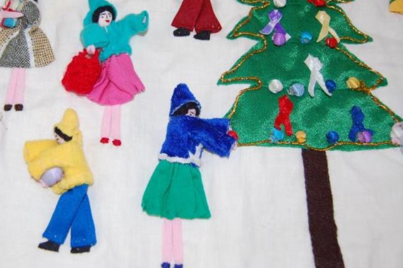 Handmade In Mexico Christmas Winter Scene Wall Hanging Tapestry 3D