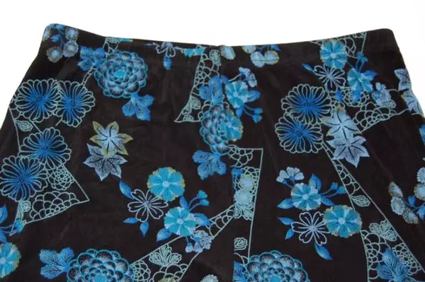 Softwear By Mark Singer Floral Pants Women's Size Medium Black Blue Stretch