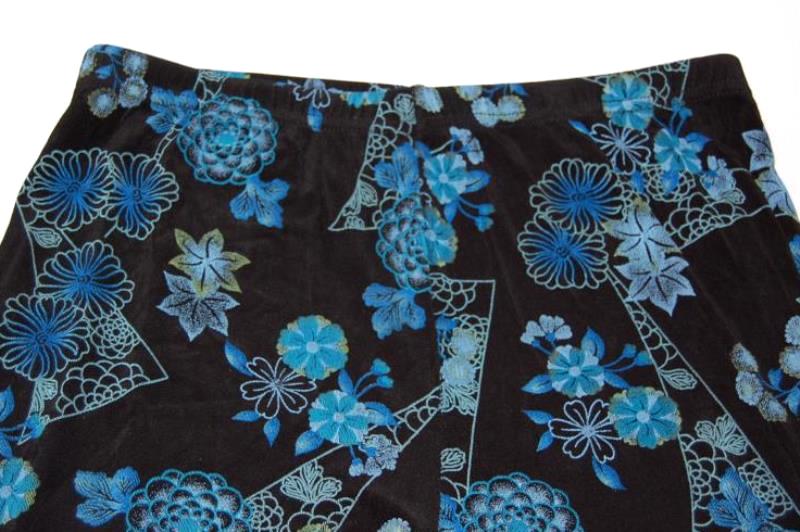 Softwear By Mark Singer Floral Pants Women's Size Medium Black Blue Stretch