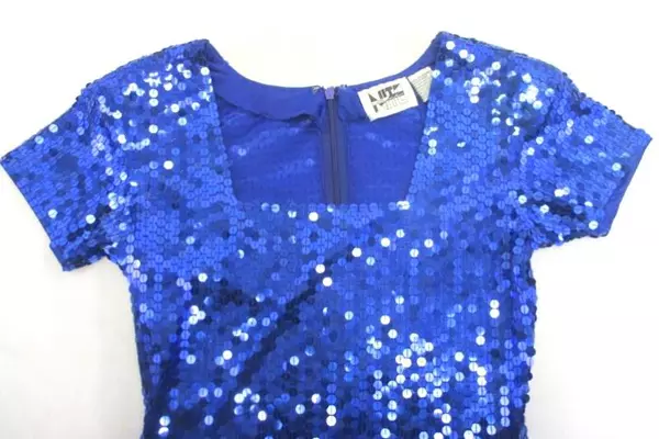 Vintage Niteline Sequin Cocktail Dress Women's Size 8 Blue Square Neckline
