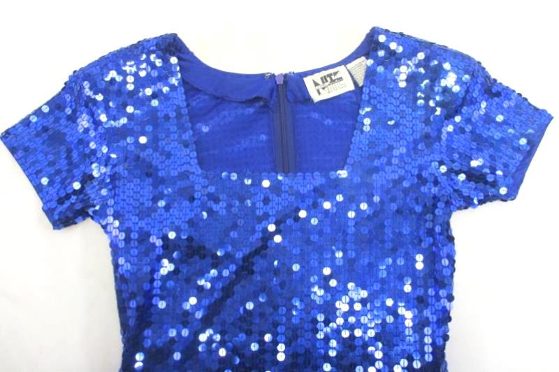 Vintage Niteline Sequin Cocktail Dress Women's Size 8 Blue Square Neckline