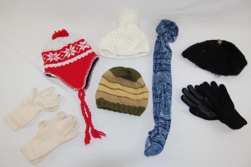 Lot of Women's Hats Scarf Scarves Beanies Gloves Black White Red Knit