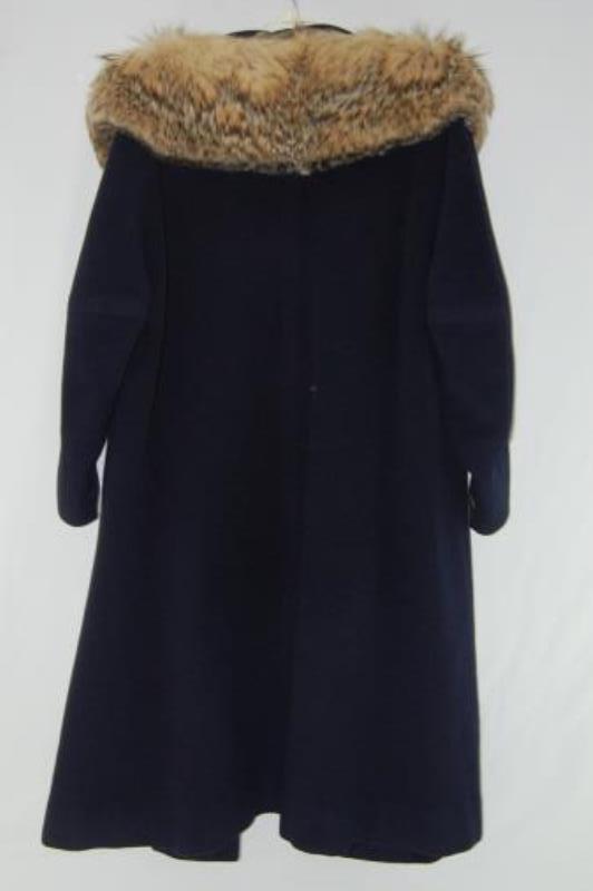 Vintage Cashmere by Forstmann Coat Navy Blue Faux Fur Collar Women's