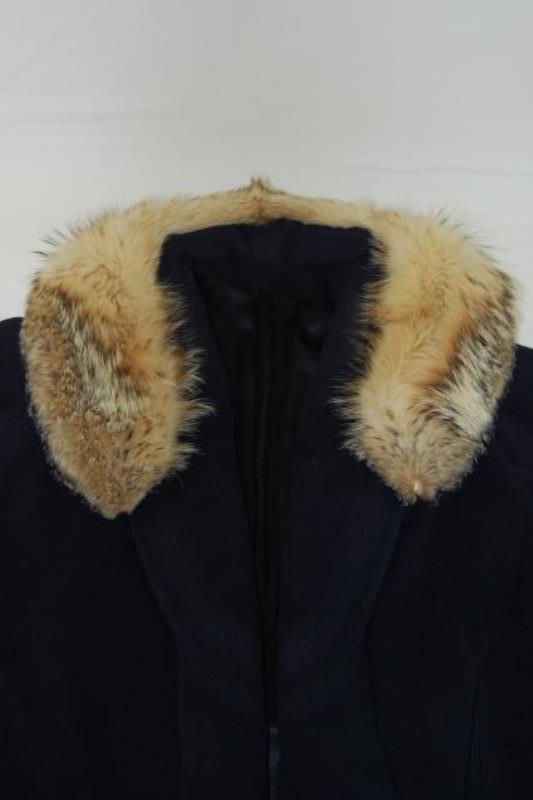 Vintage Cashmere by Forstmann Coat Navy Blue Faux Fur Collar Women's